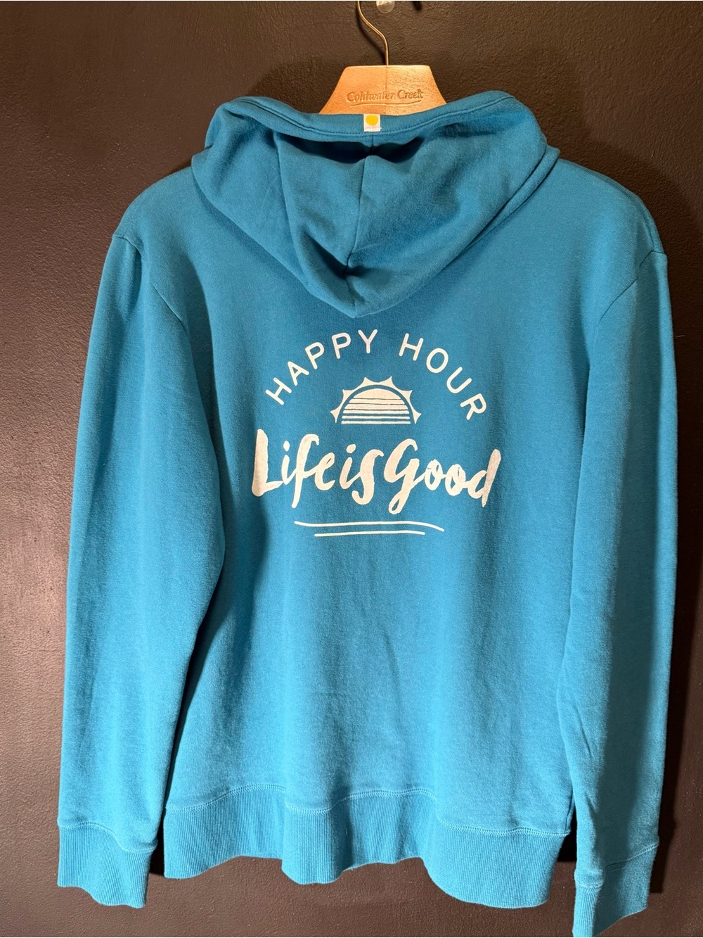 Life Is Good Blue Full Zip Hoodie in “Happy Hour” Sun.